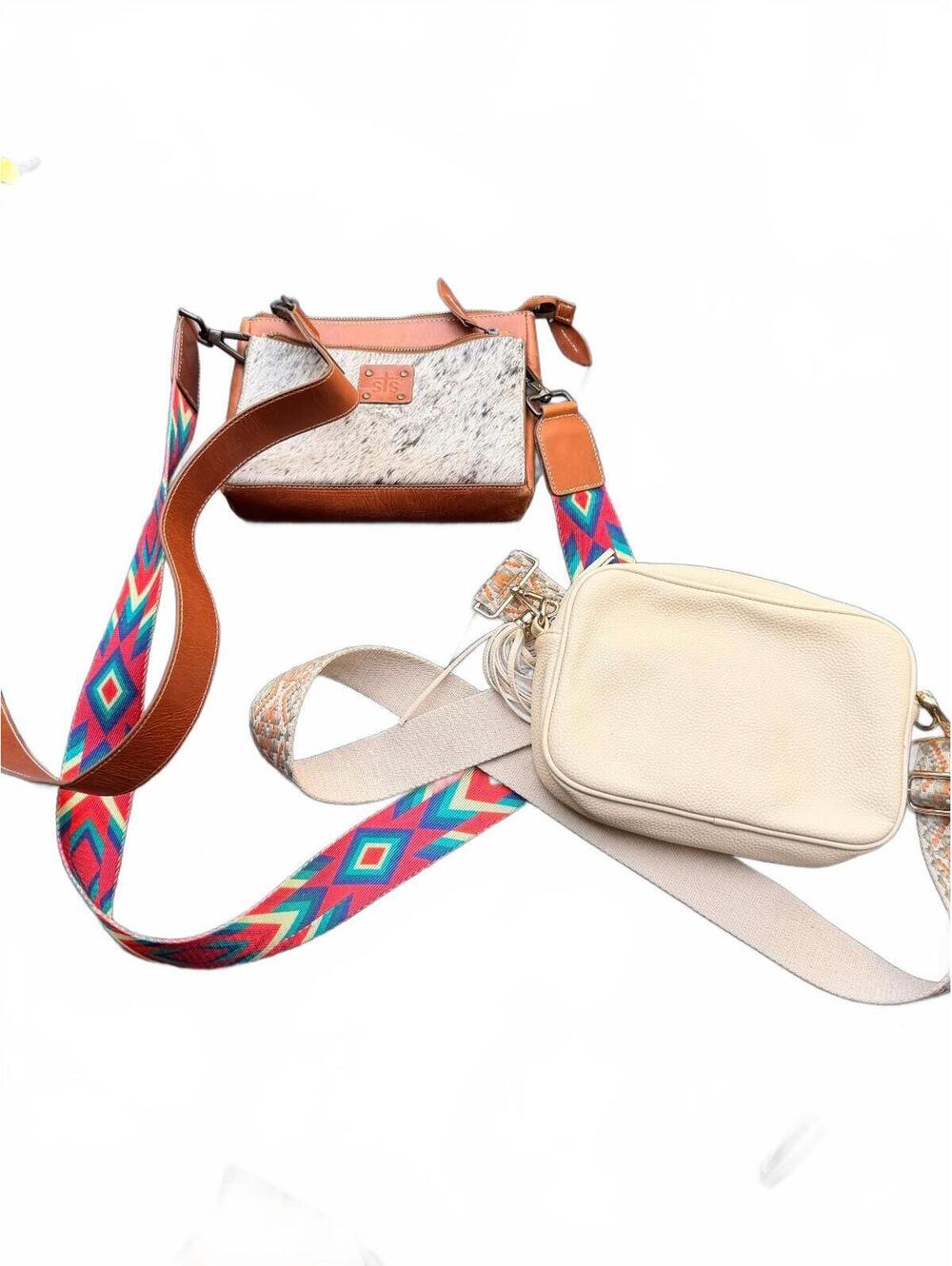 Set of Two Cowhide STS/Other Crossbody Bags with Colorful Adjustable Straps
